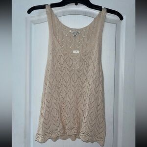 Beige Crochet Knit Tank Top – Boho Lightweight Layer (NWT, Size L)
